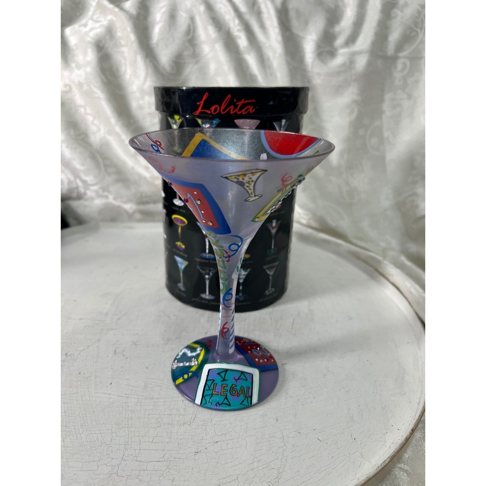 Lolita Love My Martini 21 Hand Painted Birthday Glass with Box 7oz Multi-Color